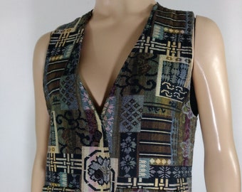 Vintage Tapestry Vest: 80s Geo Abstract, Baronesa USA Size L