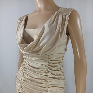 Beige Top Women&#39;s Sleeveless Soft Gold Metallic Stretch Fabric Gathered Drapy Neckline w Tie Back Lux New Condition Vintage by XOXO Size M