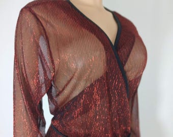 Plus Size Robe, Red Sparkly Semi Sheer Size 1X