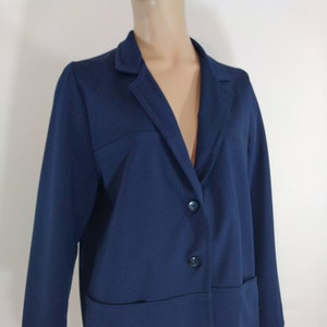 70&#39;s Blazer Navy Jacket Women&#39;s Classic Style Hand Sewn Blue Buttons 100% Polyester Excellent Condition Vintage by HOMEMADE HANDMADE Size M