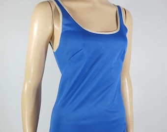 70s Vintage Silky Nightgown: Royal Blue Lace Trim, Gossard Artemis Size S