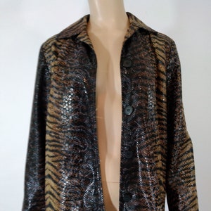 Animal Print Jacket 80&#39;s 90&#39;s Women&#39;s Designer Black Brown Shiny Black Buttons Satin Lining Excellent Condition by GIANCARLO FERRARI Size 4