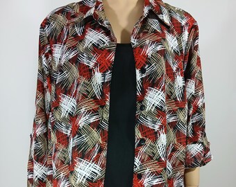 Plus Size Abstract Print Blouse: Vintage Long Sleeve Top, Size 3X