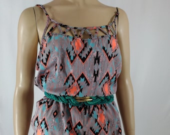 Vintage Sleeveless Romper: Dizzire Geo Print, XL