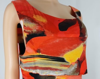 Designer Dress, Black White Yellow & Orange Abstract Print, by ALFANI Size XL