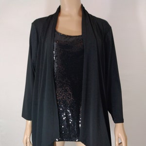 Black Sequin Top Women's Black Jacket w Built-in Sequin Tank Top Stretchy 3/4 Sleeve Lux Like New Condition Vintage by JACYLN SMITH Size XL