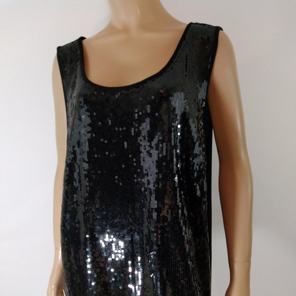 Plus Size Top Black Sequin Tank Top Women's Stretchy Rayon Blend Lined Disco Lux Excellent Condition Vintage by INVESTMENTS 3 Size 3X
