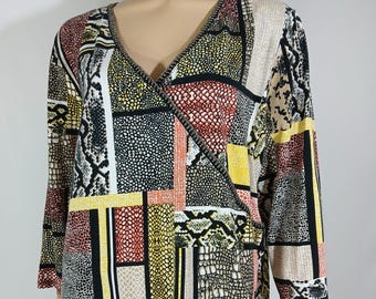 Plus Size Geometric Print Top, 3/4 Sleeve Cotton Blend, Ruby Rd 2X