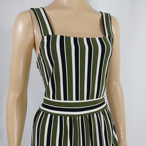 Jumpsuit Women&#39;s Khaki Black White Striped Fabric Thick Straps Cropped Length Excellent Like New Condition Vintage by EXPRESS Size S