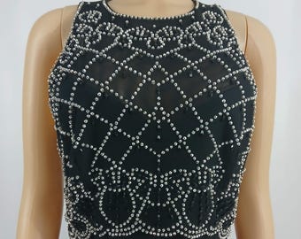 Black Gown Formal Dress Beaded Sleeveless Stretchy Size 12