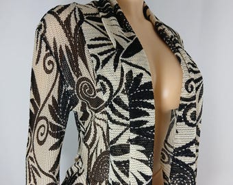 Cover-Up Jacket, Black White Abstract Print Duster, Size S