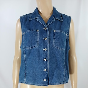 Denim Vest Women&#39;s Blue Jean 100% Cotton Button Front Pockets High Quality Lux Excellent Condition Vintage by LIZ WEAR size 10