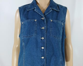 Vintage Denim Vest, Women's Pinstripe Blue Jean, Size 10