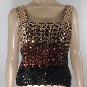 Vintage Sequin Tube Top: 70s/80s Disco Colorblock, Size L