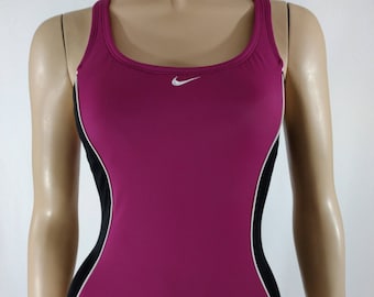 Vintage NIKE One Piece Swimsuit, Mulberry Black White, Size L