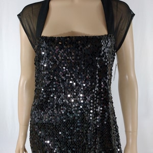 Black Sequin Dress Women&#39;s Sexy Stretchy Shift Fully Lined Dress Party Disco New w Tags Condition Vintage by CONNECTED APPAREL Size 12