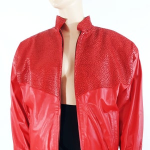 Red Leather Jacket 80&#39;s Women&#39;s LIPSTICK RED 100% Leather Coat Textured Like New Incredible Condition Vintage by COMINT in Argentina Size M