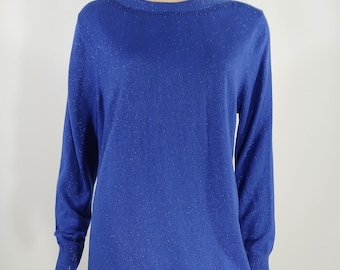 Vintage Blue Metallic Knit Sweater, APT 9, Boat Neck (Size L)