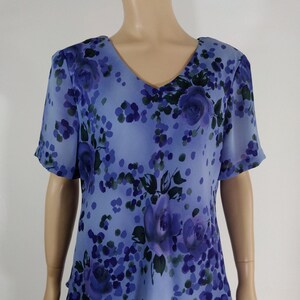 Women&#39;s 2 Piece Outfit 80&#39;s 90&#39;s Short Sleeve Top Long Skirt Periwinkle Blue Floral Like New Condition Vintage by DRAPERS + DAMONS Size 14