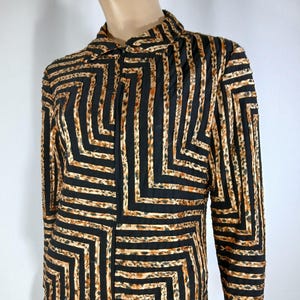 Animal Print Jacket Women&#39;s Black Brown Gold Leopard Print Geo Abstract Applique Stretchy Lux Like New Condition by BOBBY & BECKY Size M