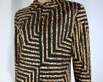 Leopard Print Applique Jacket - Geometric Accents, Size M