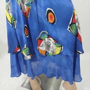 Colorful Skirt Women&#39;s 80&#39;s 90&#39;s Rayon/Linen Abstract Blue Elastic Waist Layered Excellent Perfect Vintage by PLATINUM D SCHOELEN Size L