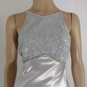 Silver Dress Disco Dress Woen&#39;s Sequined Sleeveless Halter Sexy Stretchy Satin Skirt Excellent Condition Vintage by BETSY & ADAM Size 5-6