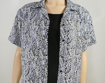 Vintage Abstract Print Button-Down Top with Built-in Tank, Size L