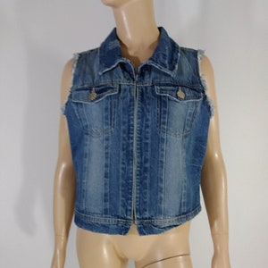Denim Vest Women&#39;s Destressed Blue Jean 100% Cotton Zipper Front Pockets High Quality Excellent Condition Vintage by AMETHYST JEANS size M