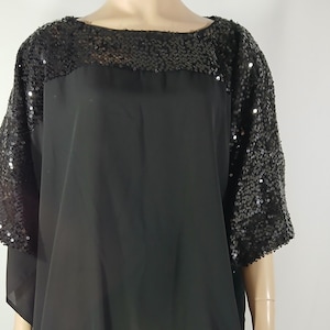 Plus Size Blouse Women's Sequin Trim Black Semi Sheer Half Sleeve Pullover Excellent Condition Vintage by Slim Factor INVESTMENTS Size 1X