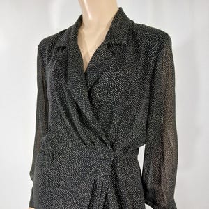 Black Dress Women&#39;s Long Sleeve Lightweight 100% Rayon Semi Sheer Tiny Dots Print Fabric Excellent Condition Vintage by LIZ CLAIBORNE Size 8