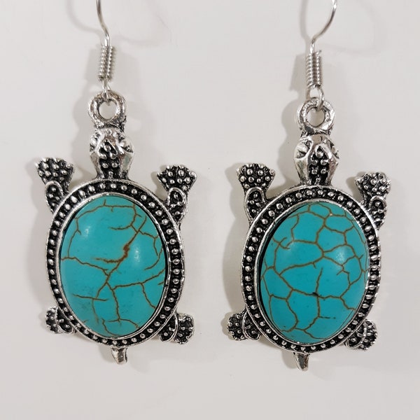 Sea Turtle Earrings Sea Turtle Pendant Womens Girls Turquoise Silver Tone Dome Sealife Great Gift Handmade Gorgeous Sea Turtle Jewelry
