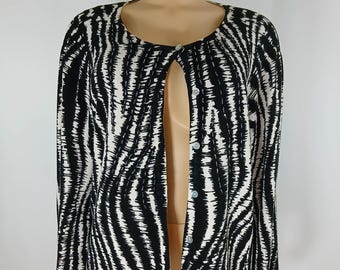 Plus Size Cardigan, Black White Beaded, 3/4 Sleeve, Size 1X