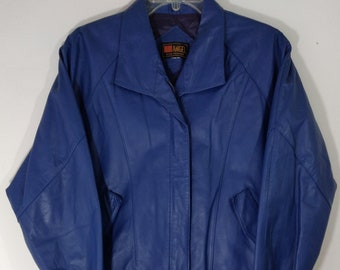 Vintage 80s Blue Leather Suit Men's Jacket & Pants (Size M)