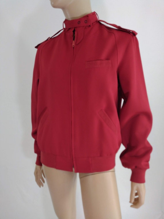 80's Women's Jacket Unisex Red Strapped Collar Me… - image 1