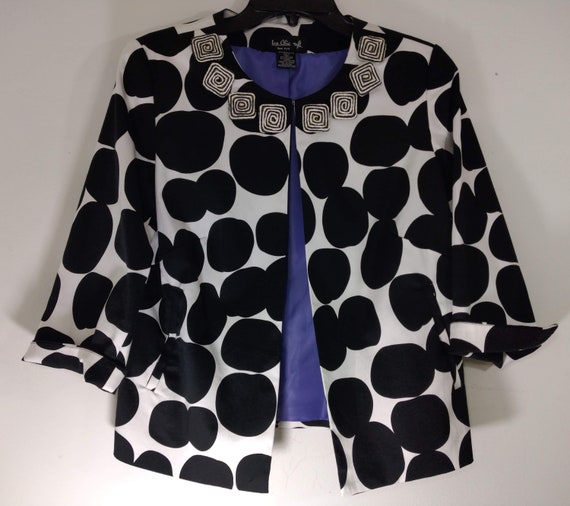 Women's Blazer Jacket Lux Black White Huge Polka … - image 8