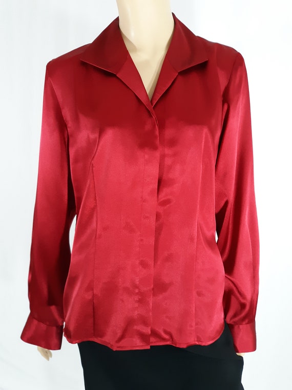 Red satin cheap button up