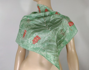 80s Vintage Silky Scarf - Green Leaves & Berries Art Print