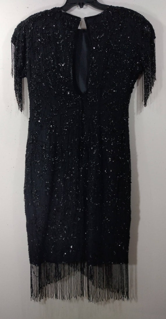 Black Beaded Dress Women's 70's 80's 100% Silk Se… - image 10