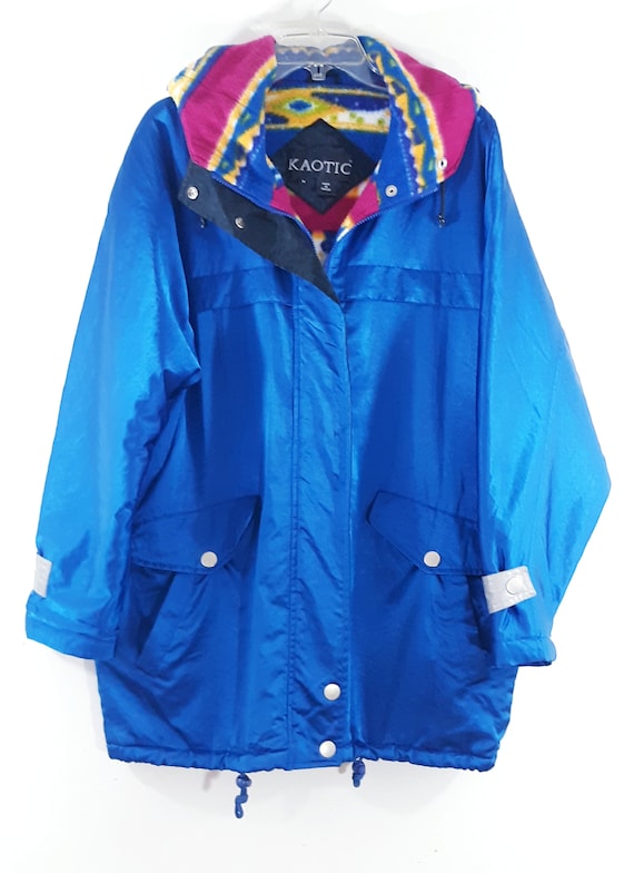 Women's Ski Jacket 80's 90's Blue Colorful Lining 