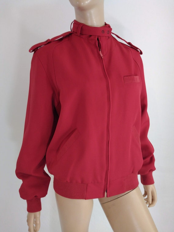 80's Women's Jacket Unisex Red Strapped Collar Me… - image 3