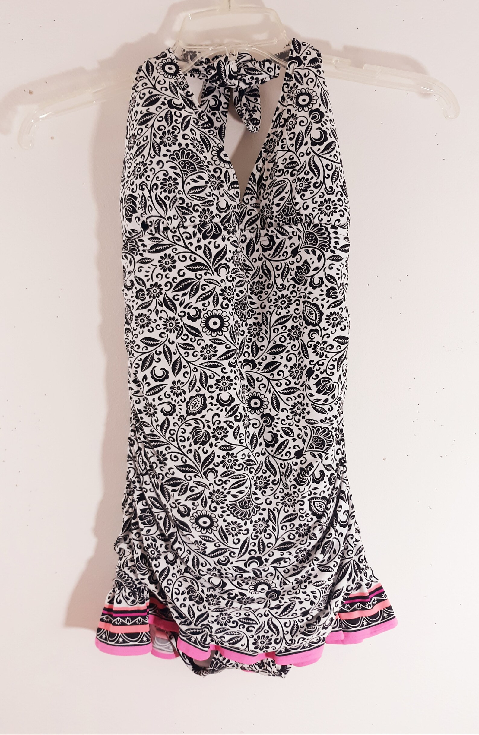 Women's Bathing Suit One Piece Black White Floral Pink Etsy