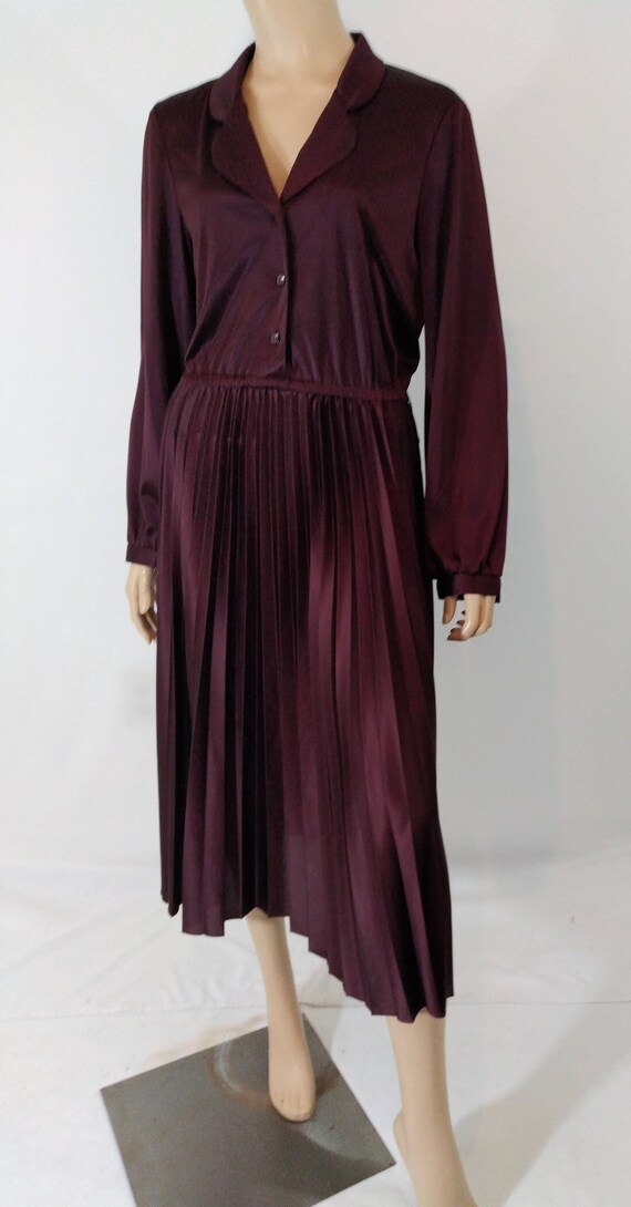 Women's Dress 70's Long Sleeve Deep Red Maroon Dr… - image 4