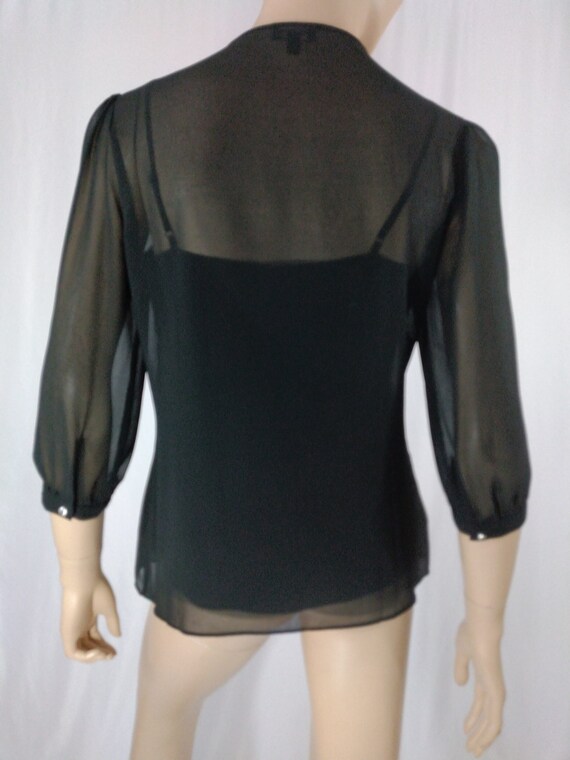 40's Style Top Women's Shirt Black Semi Sheer Ple… - image 6