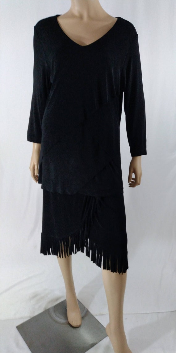 Chico s Top Skirt 2 Piece Set Women s Black Outfit Fringed Stretchy No Wrinkle Travel Excellent Condition Vintage by CHICO S TRAVELER Size M Etsy Ireland