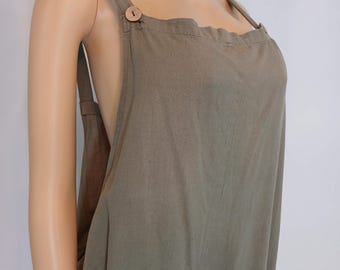 Overalls Jumpsuit, Khaki Beige, Pockets, Adjustable Straps, Cotton, FREE Size by WORLD MARKET