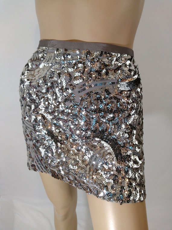 Silver Sequin Skirt Women's Disco Mini Skirt Sequ… - image 3