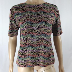 80s Vintage Patchington Top, Rainbow Zigzag, Size L