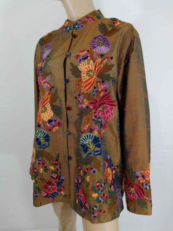 Silk Embroidered Jacket Women's Gold Silk Colorful