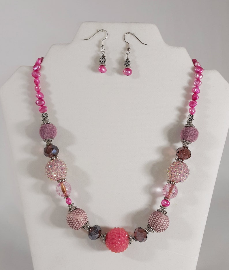 Womens Handmade Jewelry Necklace Earrings Set Artist Designed Vintage Inspired Purple Pink Freshwater Pearls Multi Bead Mix GORGEOUS Gift